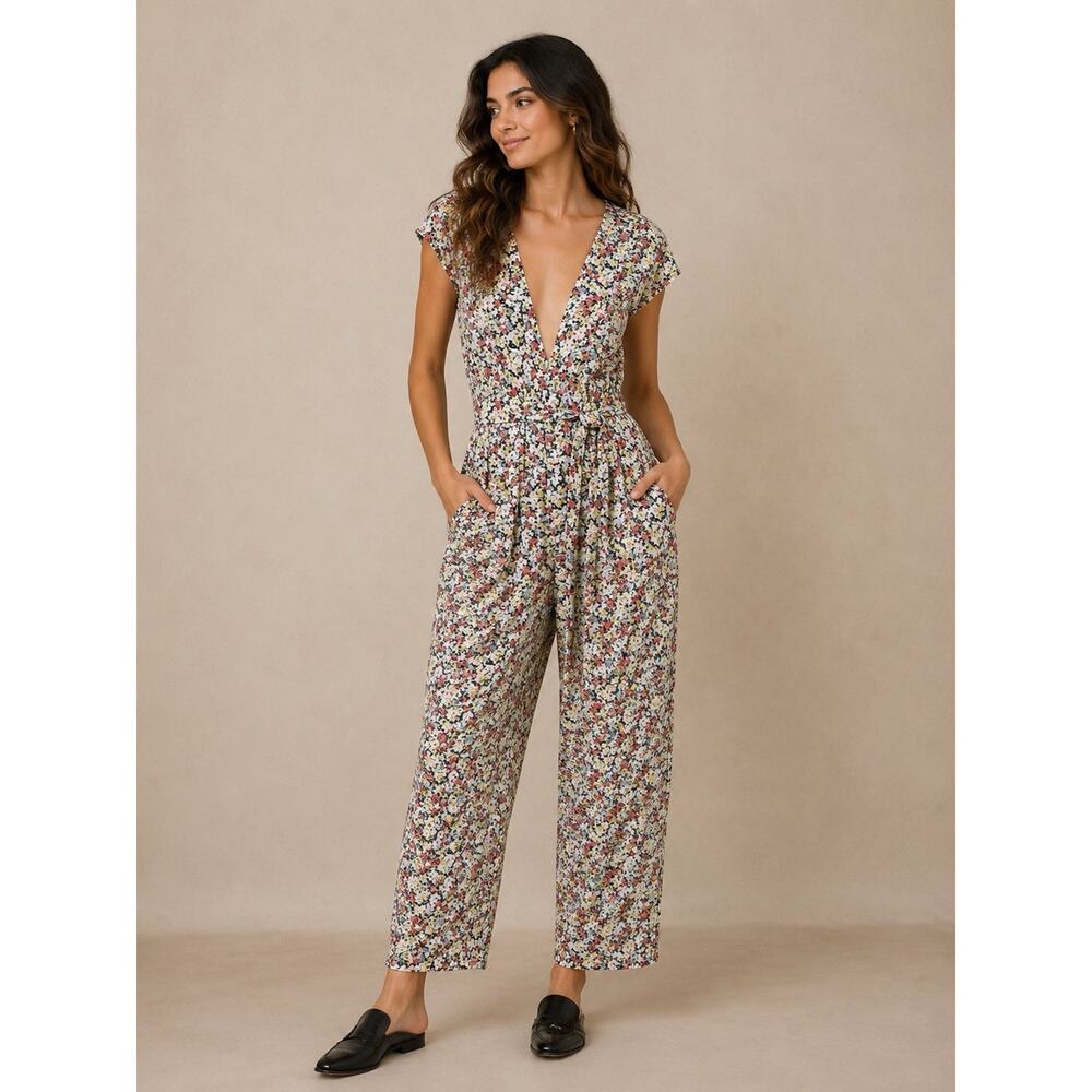 Free People Ruffle Your Feathers Floral Jumpsuit Sz XS Boho Cottagecore